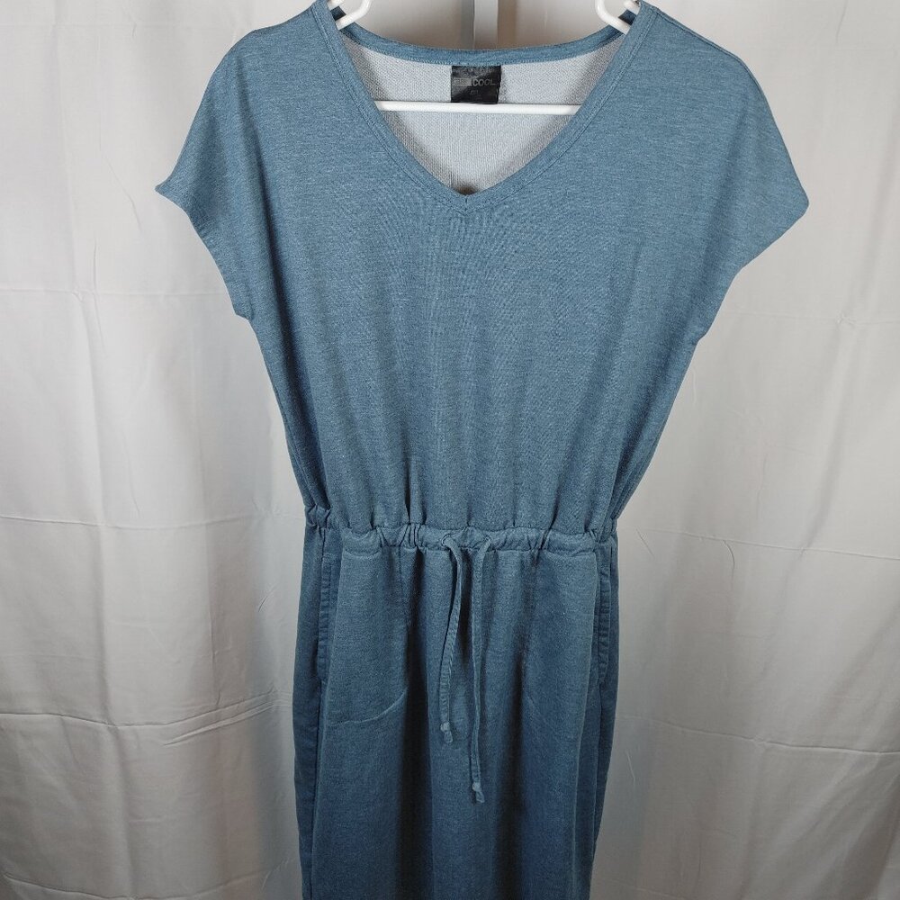 32 Degrees Cool Size XS Blue Soft Lux Dress Short Sleeve Ruched Waist Womens